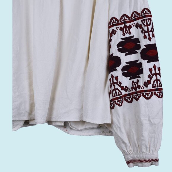 Free People Swing Jacket Women's Size Large Off White Red Boho Embroidered Top - Picture 11 of 16